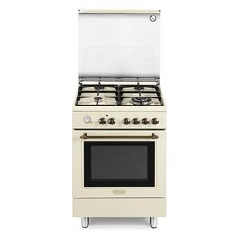 De Longhi PEMB 664 C ED Linea Country Cucina a Gas Libera Installazione Forno Elettrico 4 Fuochi Griglie in Ghisa Classe energetica A Bruciatore Tripla Corona Coperchio in Cristallo Programmatore Analogico 6 Funzioni 60 cm Crema