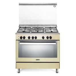 De Longhi PEMC 96 ED Linea Premium Cucina a Gas Libera Installazione Forno Elettrico 5 Fuochi Classe energetica A Bruciatore Tripla Corona Vano Scaldavivande 9 Funzioni 90 cm Crema