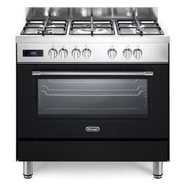 De Longhi PRO 96 MA ED Linea Professional Cucina a Gas Libera Installazione Forno Elettrico 5 Fuochi Griglie in Ghisa Classe energetica A Bruciatore Tripla Corona Pizza Stone Vano Scaldavivande 9 Funzioni 90 cm Antracite