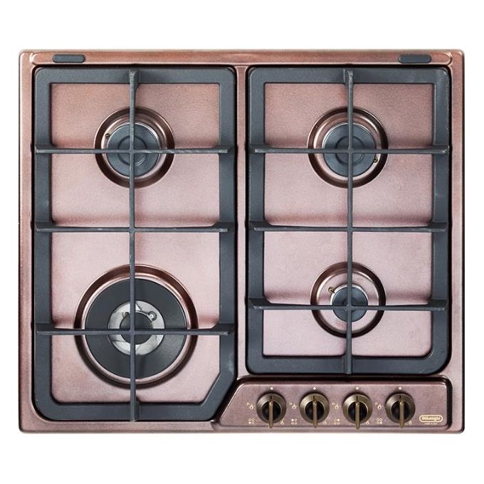 De Longhi ROF 46 PRO Linea Country Piano cottura a Gas 4 Fuochi Griglie in Ghisa Bruciatore Tripla Corona 60 cm Ramato