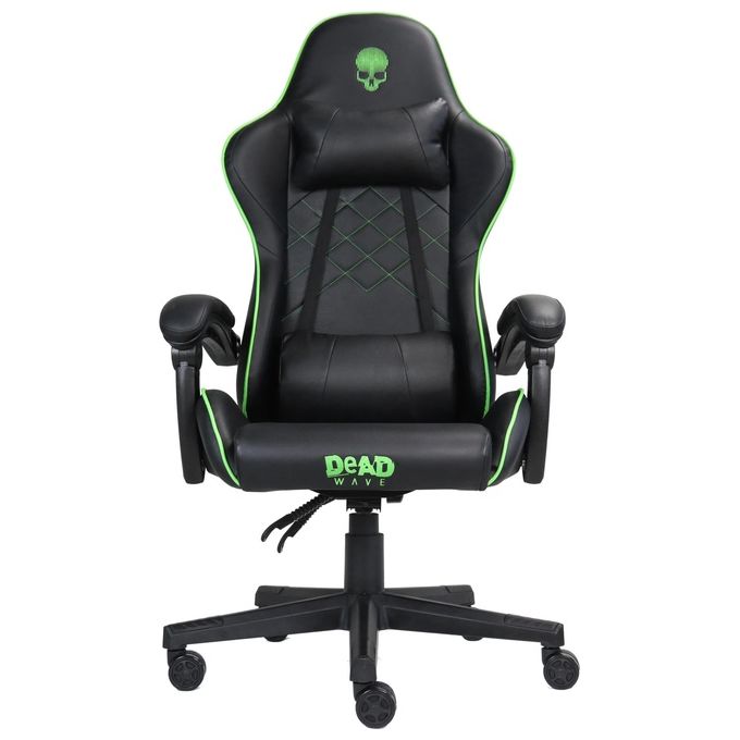 DEADWAVE DWGT00072 Skull Chair Sedia Gaming Ergonomica Semipelle Braccioli Imbottiti Reclinabile 135° 150 Kg colore Nero Verde