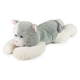 Gatto Bicolore Grigio Bianco Steso 100cm Glitter Imbottitura Materiale 100% Riciclato
