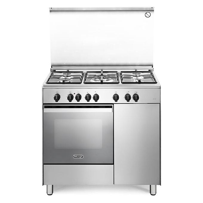 De Longhi DEMX 96 B5 ED Linea Design Cucina a Gas Libera Installazione Forno Elettrico 5 Fuochi Classe energetica A Bruciatore Tripla Corona Contaminuti Piedoni Regolabili 8 Funzioni 90 cm Acciaio Inox