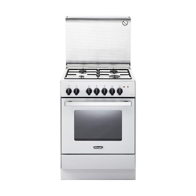 De Longhi DEVW 65 ED Linea Design Cucina a Gas Libera Installazione Forno Elettrico 4 Fuochi Classe energetica A Contaminuti Piedoni Regolabili 4 Funzioni 60 cm Bianco