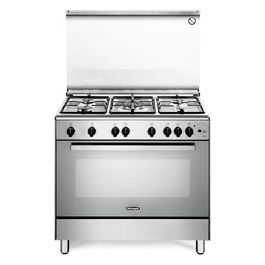 DeLonghi DGVX 96 ED Cucina a Gas con Forno a Gas Linea Design 5 Fuochi con Bruciatore Doppia Corona Classe energetica A 6 Funzioni 90x60 cm Acciaio Inox