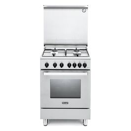 De Longhi DGW 64 Linea Design Cucina a Gas Libera Installazione Forno a Gas Statico 4 Fuochi Classe energetica A+ Contaminuti Grill Elettrico 3 Funzioni 60 cm Bianco