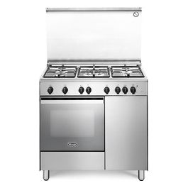 De Longhi DGX 96 B5 Linea Design Cucina a Gas Libera Installazione Forno a Gas Statico 5 Fuochi Classe energetica A Bruciatore Tripla Corona Cassetto Scaldavivande 3 Funzioni 90 cm Acciaio Inox