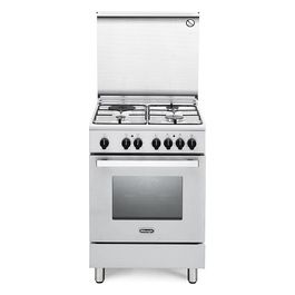 DeLonghi DMW631ED Cucina a Gas con Forno Elettrico Multifunzione 3 Fuochi 1 Piastra Capacita' 57 Litri Classe energetica A Cassetto Scaldavivande Ventilazione Tangenziale di Raffreddamento 60 cm Bianco