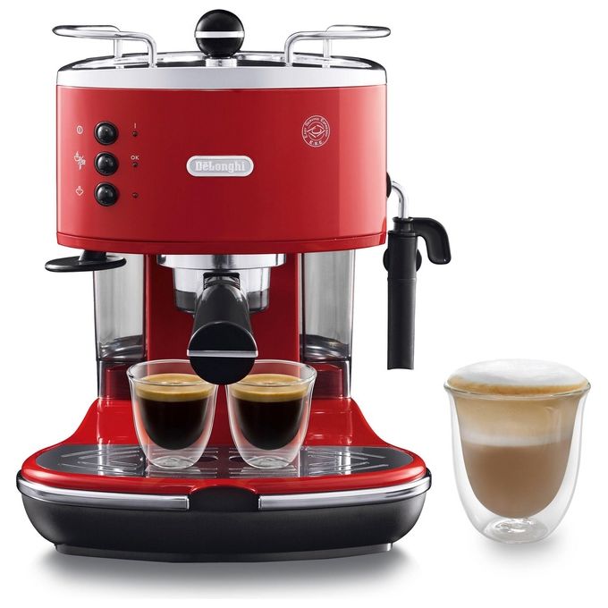 Image of DeLonghi ECO311.R Icona Macchina da Caffe' Sistema Manuale Potenza 1100 W Capacita' 1,4 Litri Cappuccino System Porta Filtro Rosso