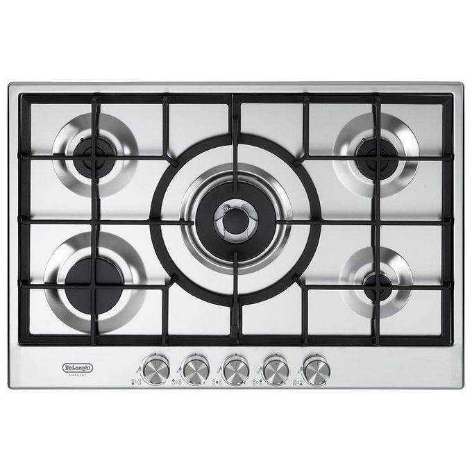 DeLonghi NSL575X Piano Cottura a Gas 4 Zone + 1 Tripla Corona Griglie in ghisa 75cm Inox