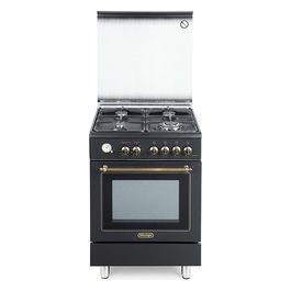 De Longhi PEMA 664 C ED Linea Country Cucina a Gas Libera Installazione Forno Elettrico 4 Fuochi Griglie in Ghisa Classe energetica A Bruciatore Tripla Corona Coperchio in Cristallo Programmatore Analogico 6 Funzioni 60 cm Antracite