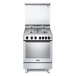 De Longhi PGVX 64 Linea Premium Cucina a Gas Libera Installazione Forno a Gas Ventilato 4 Fuochi Classe energetica A Bruciatore Tripla Corona Coperchio in Cristallo Piedoni Regolabili 6 Funzioni 60 cm Acciaio Inox