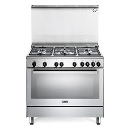 DeLonghi PGVX96ED2 Cucina a Gas 5 Fuochi Forno a Gas 6 Funzioni Scaldavivande 90 x 60 cm Inox