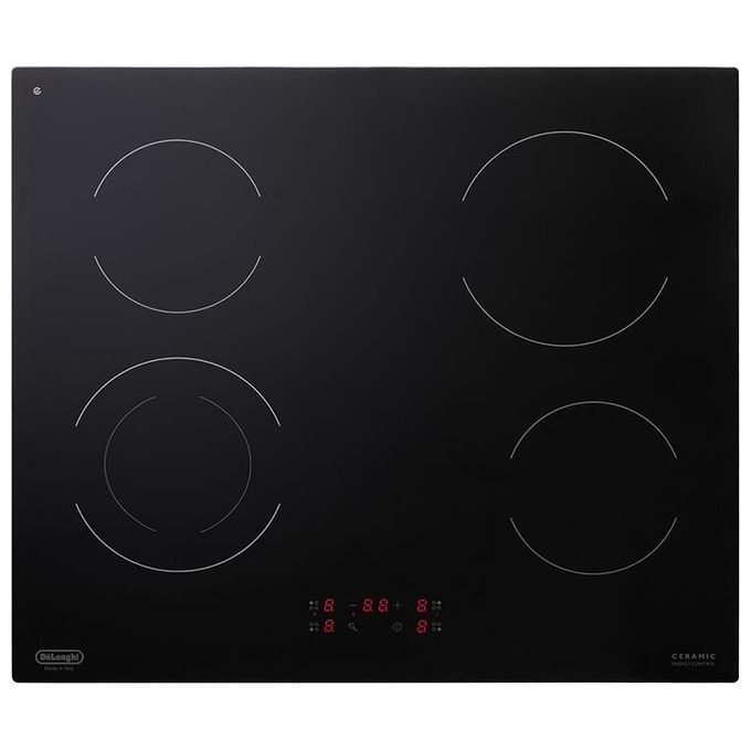 DeLonghi PVC61N Piano Cottura Piastre Radianti in Vetroceramica 4 Zone Funziona Pausa Comandi Touch Control 60 cm Nero