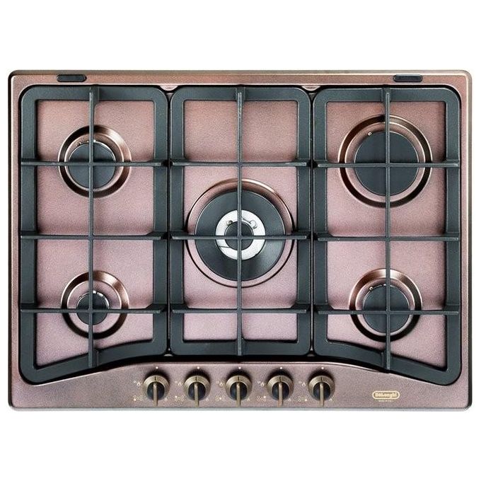 De Longhi ROF 57 PRO Linea Country Piano cottura a Gas 5 Fuochi Griglie in Ghisa Bruciatore Tripla Corona 70 cm Ramato