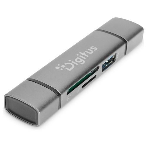 DA-70886 Lettore di Schede Doppio Slot Hub USB 3.2 Gen 1 Type-A Type-C OTG SD MicroSD Plug and Play colore Alluminio
