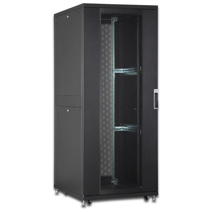Digitus armadio rack 19'' 42 unita' linea server (a)1970 x (l)800 (p)1000mm. colore nero con porta traforata e ruote