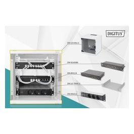 DIGITUS armadio rack 5 unita 10" con 1 ripiano, multipresa 3 prese, switch di rete 8 porte gigabit, pannello patch 8 porte cat 6 grigio digitus
