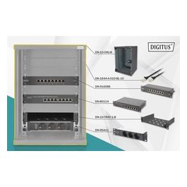 DIGITUS armadio rack 9 unita 10 con 1 ripiano, multipresa, switch di rete 8 porte gigabit, pannello patch 8 porte, 10" cavi di rete nero digitus