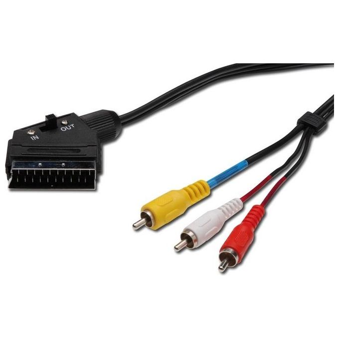 Digitus cavo di connessione scart con switch i/o - 21 poli maschio e 3 x rca- video + audio stereo - mt. 1,50