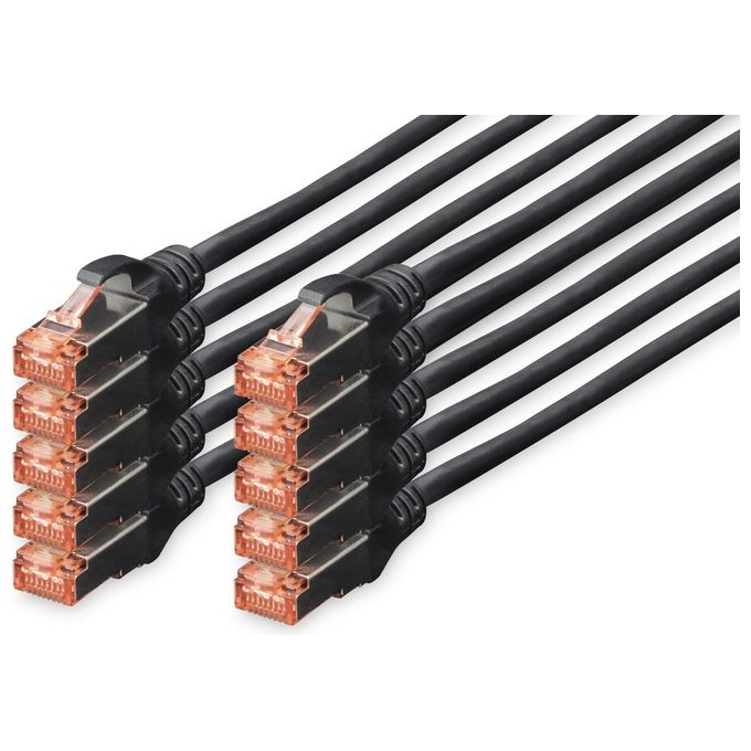 Digitus Confezione 10 Cavi Cat 6 Schermati S/Ftp 0.25mt Nero