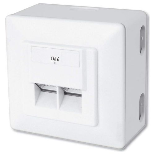 DN-9006/B5-N Scatola di Giunzione Cat 6 2 Porte RJ45 Montaggio a Superficie Alimentazione Orizzontale colore Bianco