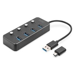 Digitus DA70247 Hub Usb 3.0 4 Porte Attivabile Alloggiamento in Alluminio