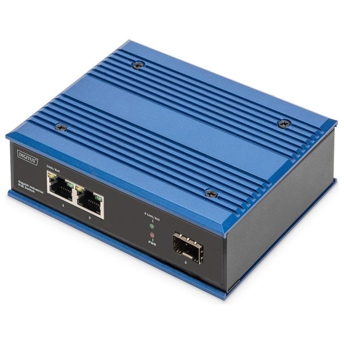 Digitus DN652120 Switch Ethernet PoE Industriale con 2 Porte RJ45 10-100-1000 Mbps e 1 porta SFP 10-100-1000 Mbps