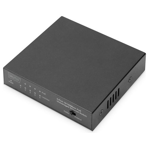 Digitus DN953201 Switch Fast Ethernet Poe 4-Porte Poe  1-Porta Uplink 60W Poe Budget