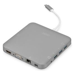 docking station usb tipo c 11 porte con 3 porte video hdmi, mini dp, vga, 1x usb-c, 3x usb 3.0, rj45, 2 x lettore card
