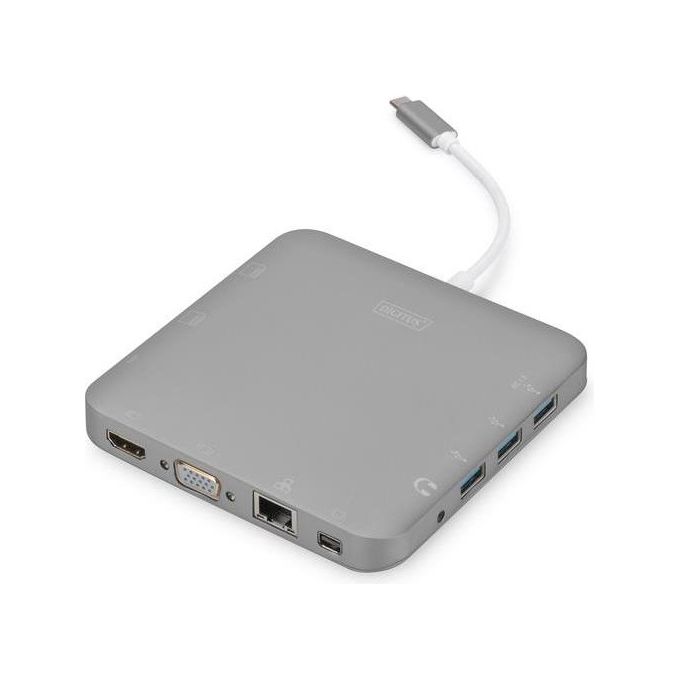 Digitus docking station usb tipo c 11 porte con 3 porte video hdmi, mini dp, vga, 1x usb-c, 3x usb 3.0, rj45, 2 x lettore card