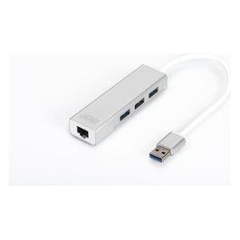 Digitus hub a 3 porte usb 3.0 e adattatore lan gigabit