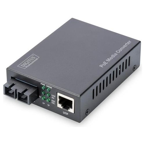 Digitus media converter gigabit poe, rj45 connettore fibra ottica sc multimode