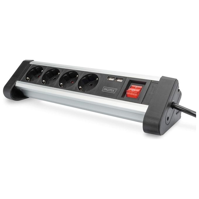 Digitus Multipresa da Tavolo 4 Prese Schuko 2 Prese Usb Interruttore e Spina Tedesca