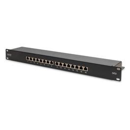 Pannello Patch 19" Schermato 16 Porte 8 Poli Rj45 per Reti Categoria 6 1 Unita' Nero