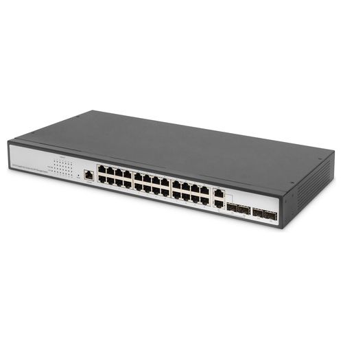 Digitus Switch di rete Gigabit Ethernet da 19" 24 Porte 4xUplink SFP/RJ45 Layer 2 Gestito Porta CLI Nero