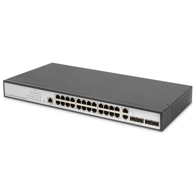 Digitus Switch di rete Gigabit Ethernet da 19'' 24 Porte 4xUplink SFP-RJ45 Layer 2 Gestito Porta CLI Nero
