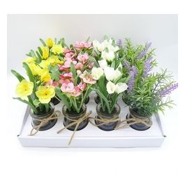 Display Mini Fiori in Vaso di Vetro 12 Pezzi Colori Assortiti