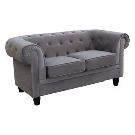Divano 2 Posti Chesterfield In Velluto Taupe