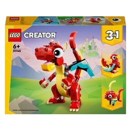 LEGO Creator 31145 3in1 Drago Rosso, Giochi per Bambini di 6+ Anni, Action Figure Ricostruibile in Pesce e Fenice Giocattolo