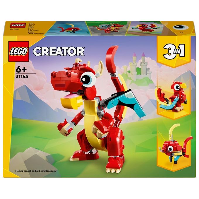 Image of LEGO Creator 31145 3in1 Drago Rosso, Giochi per Bambini di 6+ Anni, Action Figure Ricostruibile in Pesce e Fenice Giocattolo