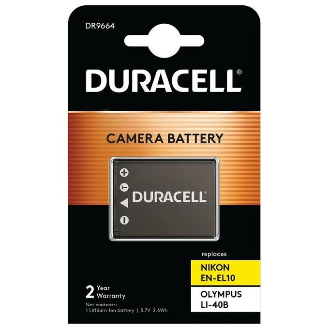 Duracell DR9664 Batteria per Fotocamera Li-Ion 700 mAh 3,7 V compatibile Nikon EN-EL10 Olympus LI-40B Fujifilm NP-45 colore Nero
