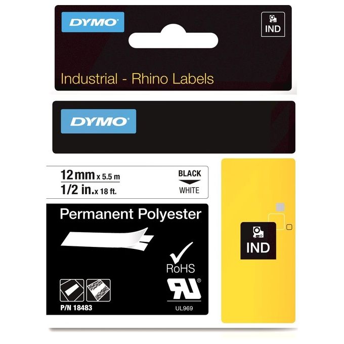 Dymo Cf 5 nastri Da 12mmx5.5m Poliestere Nero Bianco