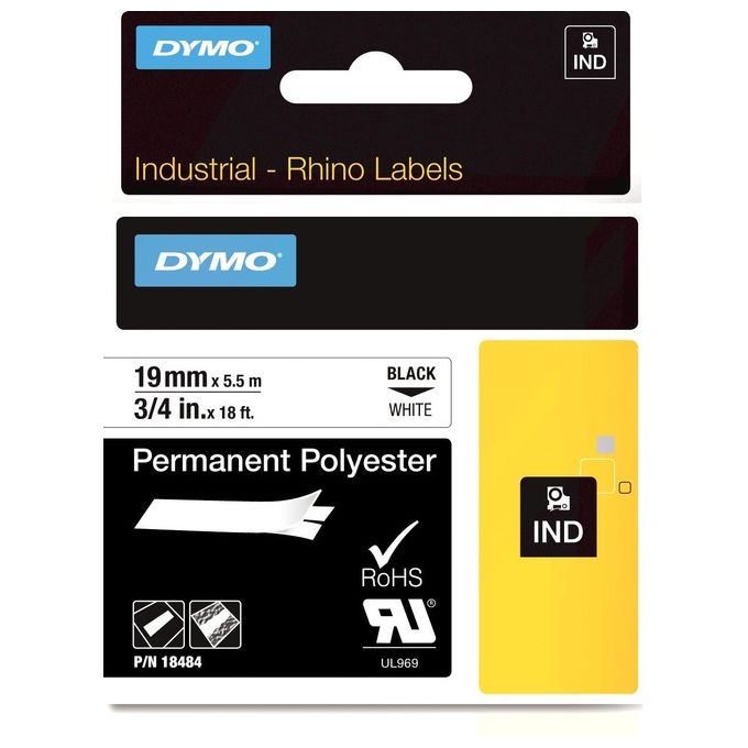 Image of Dymo Etichetta Rhino Poliestere 19mm Bianco nero