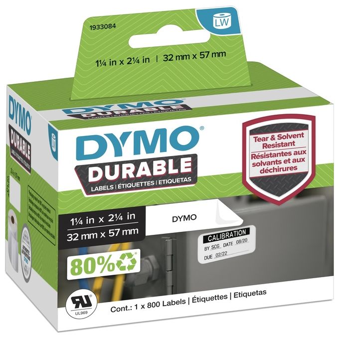 DYMO 1933084 Etichette Durevoli Originali per Stampanti LabelWriter 57 x 32 mm Poliestere Bianco 800 pz colore Bianco
