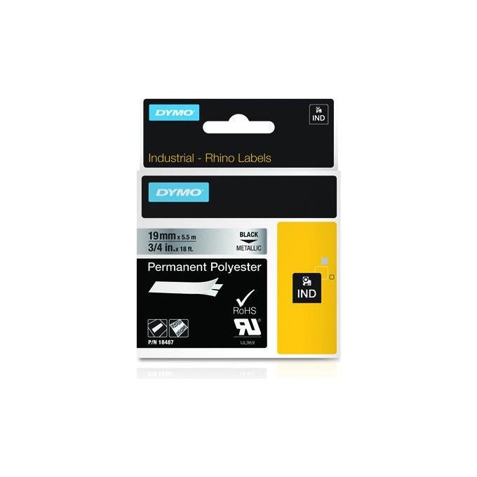 Image of dymo Nastro 19mmx5.5m Poliestere nero su Metallizzato