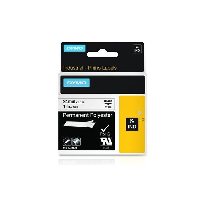 Image of dymo Nastro 24mmx 5.5m Poliestere Permanente nero su Bianco