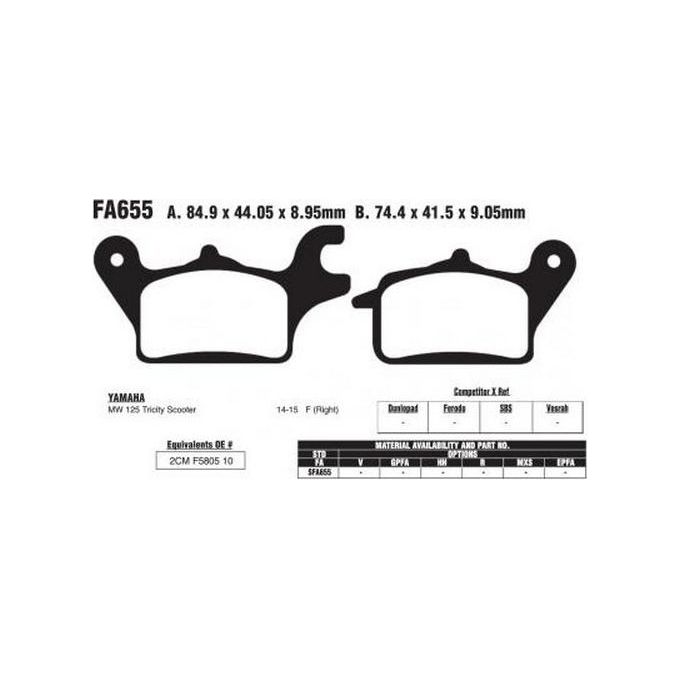 EBC SFA655 Pastiglie Sfa Yamaha Tricity 125 14-15 anteriore Dx