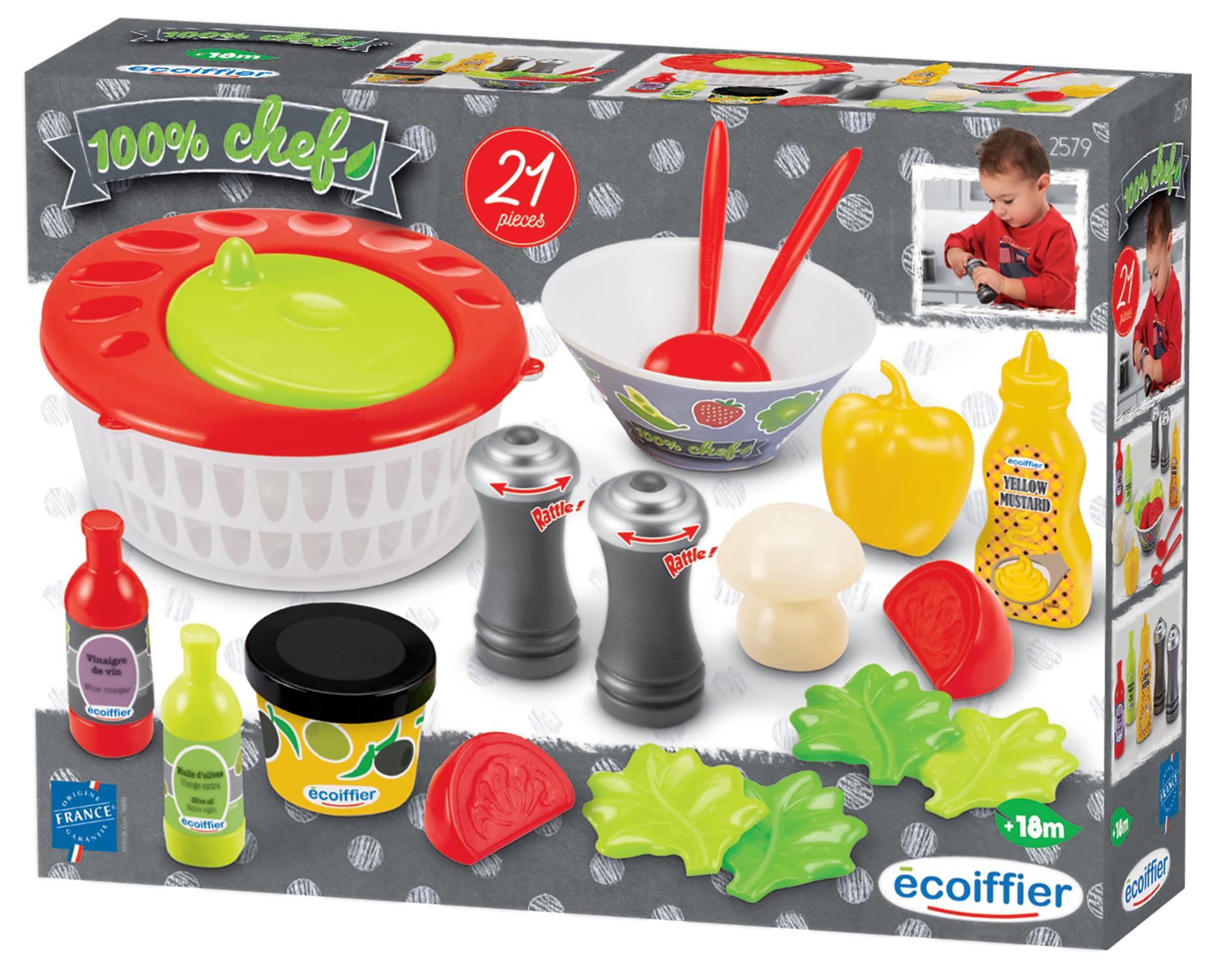 Ecoiffier 100% Chef Set Cucina Con Lava Insalata E 43 Accessori - Ecoiffier  - Cucina - Giocattoli