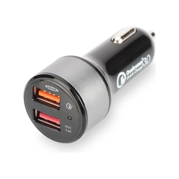 Ednet caricabatteria per auto quick charge 3,0 2 porte 3 ampere max